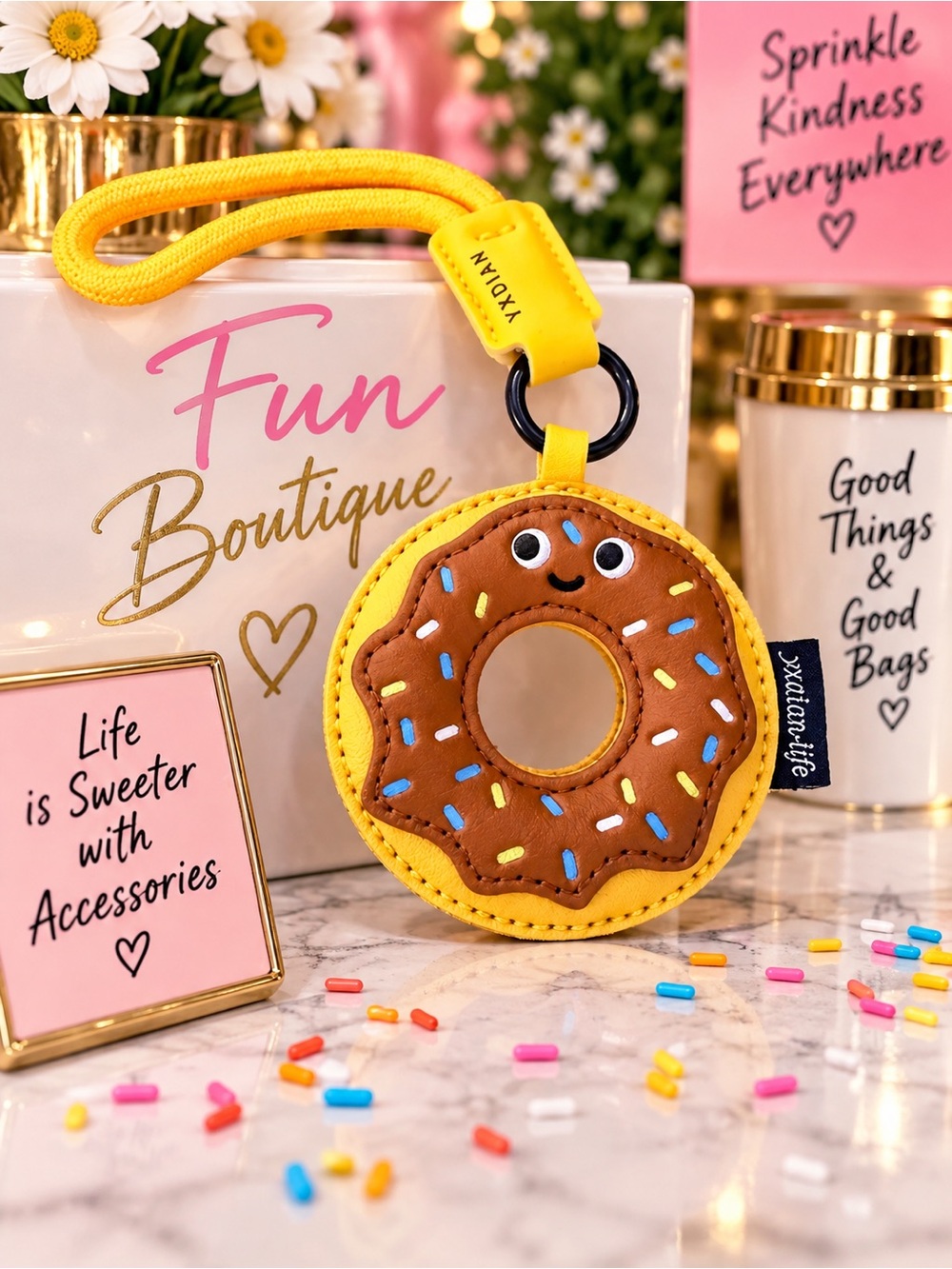 Kids Yellow Donut Charm Keychain